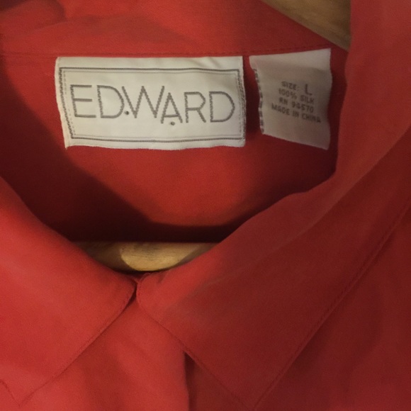 EDWARD Long Sleeve Orange Silk Long Sleeve Button Down Blouse Sz L - Picture 5 of 9